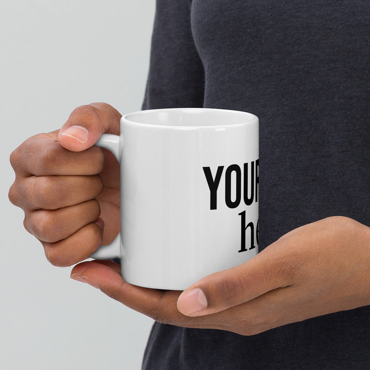 This customizable ceramic mug comes in clean white with a comfortable handle. Your logo can be printed right in the center of the cup, and three sizes (11oz, 15oz, 20oz) are available for you to pick from. Crafted from smooth ceramic, it offers a silky touch when you hold it.