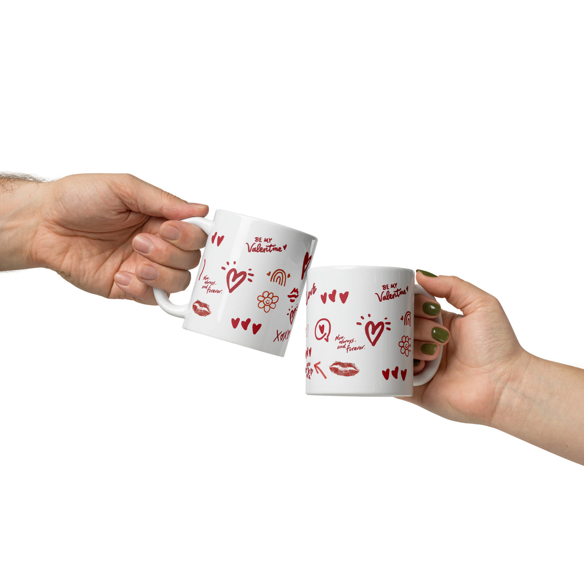 This sweet white ceramic mug is decorated with cute hand-drawn red Valentine-themed doodles, including hearts, lip prints and little flowers. It is printed with the phrase "Be my Valentine", perfect as a lovely gift for your sweetheart on Valentine’s Day. Sip your hot drinks and share your love with this charming cup!