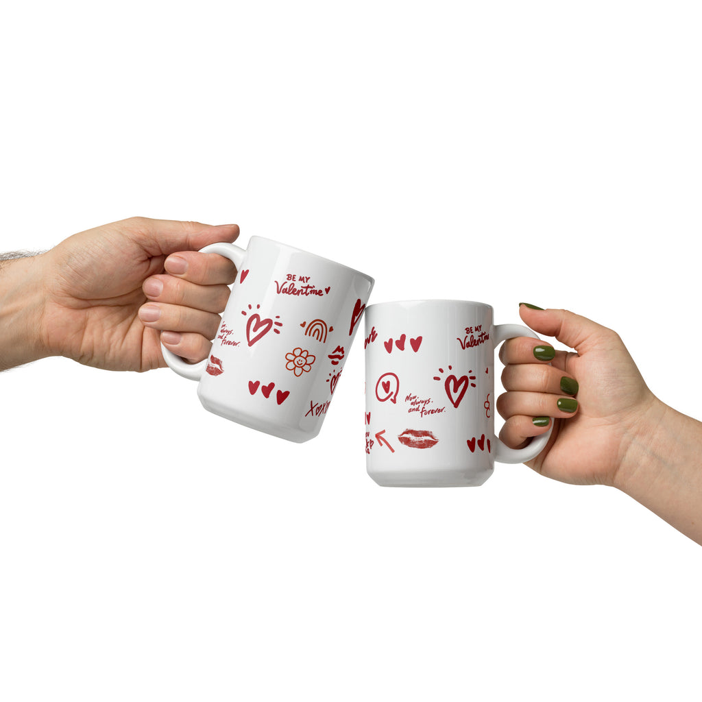 This sweet white ceramic mug is decorated with cute hand-drawn red Valentine-themed doodles, including hearts, lip prints and little flowers. It is printed with the phrase "Be my Valentine", perfect as a lovely gift for your sweetheart on Valentine’s Day. Sip your hot drinks and share your love with this charming cup!