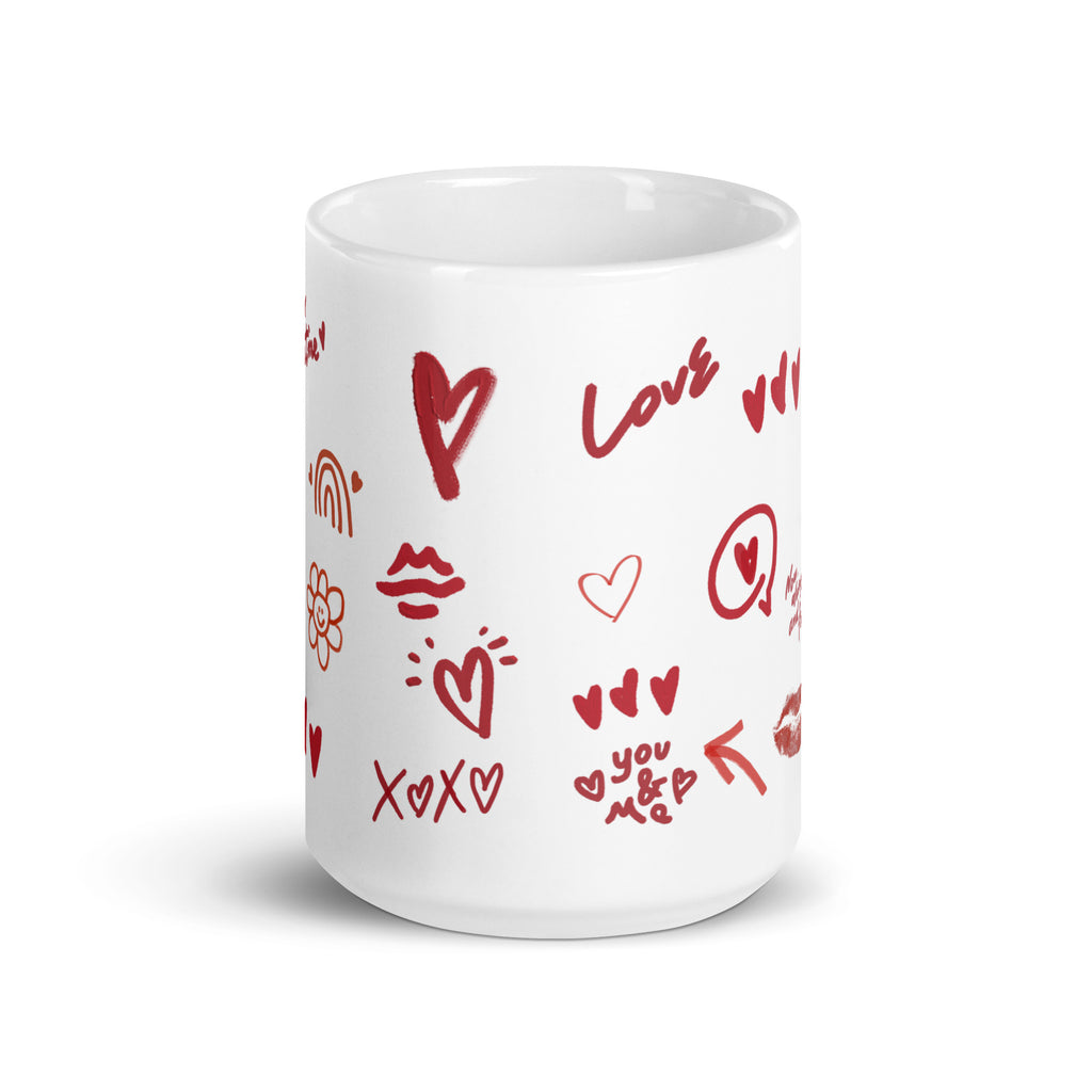 This sweet white ceramic mug is decorated with cute hand-drawn red Valentine-themed doodles, including hearts, lip prints and little flowers. It is printed with the phrase "Be my Valentine", perfect as a lovely gift for your sweetheart on Valentine’s Day. Sip your hot drinks and share your love with this charming cup!