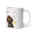 This custom white ceramic mug features an adorable brown poodle portrait surrounded by playful hand-drawn doodles, including hearts, checkmarks and colourful marker strokes.
Vibrant, whimsical decorations wrap around both sides of the cup, making it a sweet personalized gift for dog lovers.
Perfect for enjoying your morning coffee while showing off your love for your furry friend.