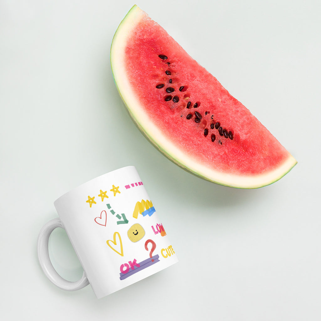 This custom white ceramic mug features an adorable brown poodle portrait surrounded by playful hand-drawn doodles, including hearts, checkmarks and colourful marker strokes.
Vibrant, whimsical decorations wrap around both sides of the cup, making it a sweet personalized gift for dog lovers.
Perfect for enjoying your morning coffee while showing off your love for your furry friend.